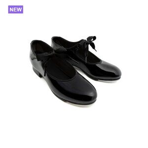 PVC Upper Tap Shoes with Grosgrain Ribbon Tie, Tele Tone Taps